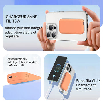 Batterie externe magnétique 5000mah 18w power bank batterie externe magnétique sans fil et filaire chargeur ultra fin couleur orange
